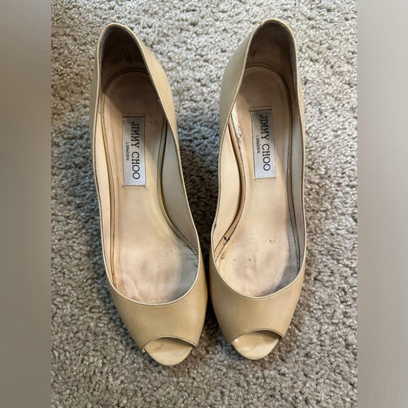 Jimmy Choo Nude Patent Leather Peep Toe Pumps Size 38 - Picture 8 of 10
